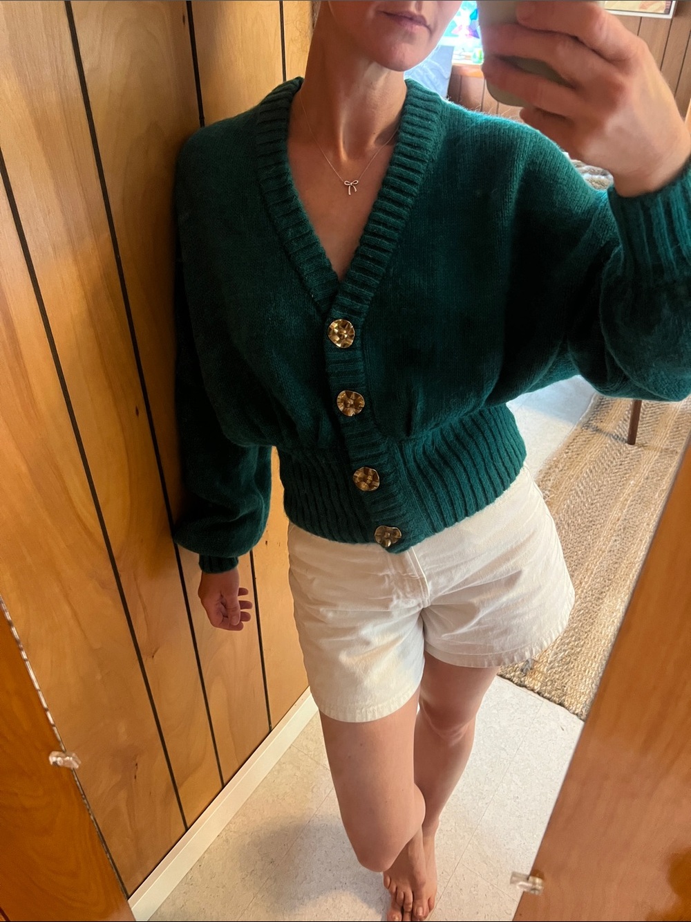 FARM Rio Teal Button-Front V-Neck Sweater - Picture 3 of 5